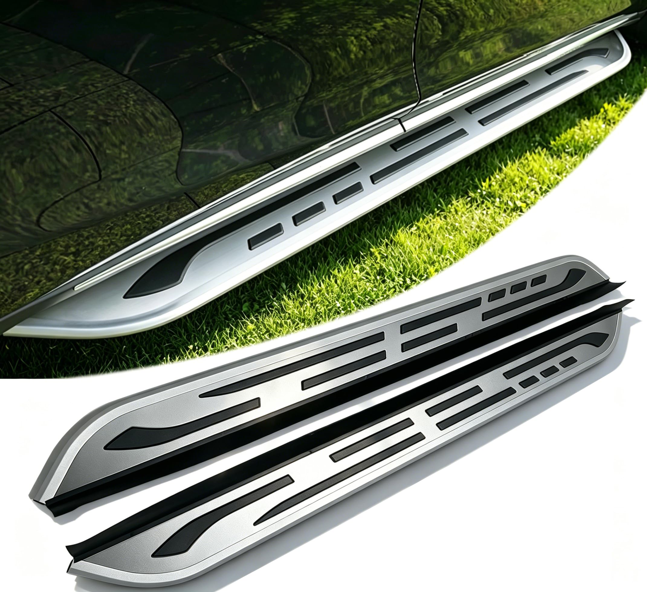 Deski do biegania do Chery TIGGO 4 PRO 2020-2026, 2 szt., aluminiowe stałe stopnie boczne (z uchwytem), zestaw bez wiercenia, zestaw śrub | DIY Project SUV, akcesoria do szyn, srebrne (1 zestaw) (XMB)