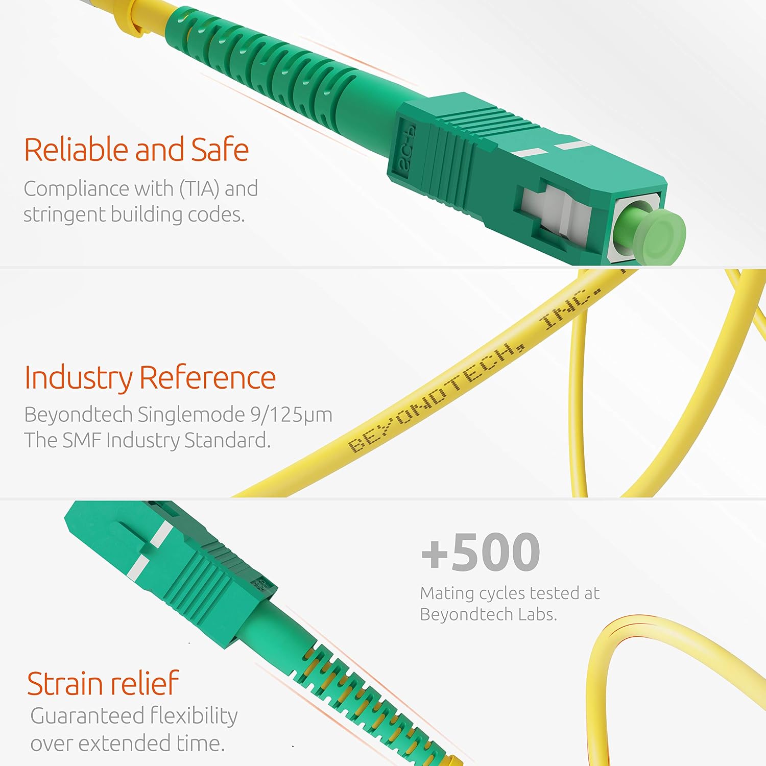 SC/APC to SC/APC Fiber Patch Cable Single Mode Simplex, 5m (16.4ft), 9/125um OS1 / 3.0mm LSZH (1 Pack), Fios Cable - Image 4