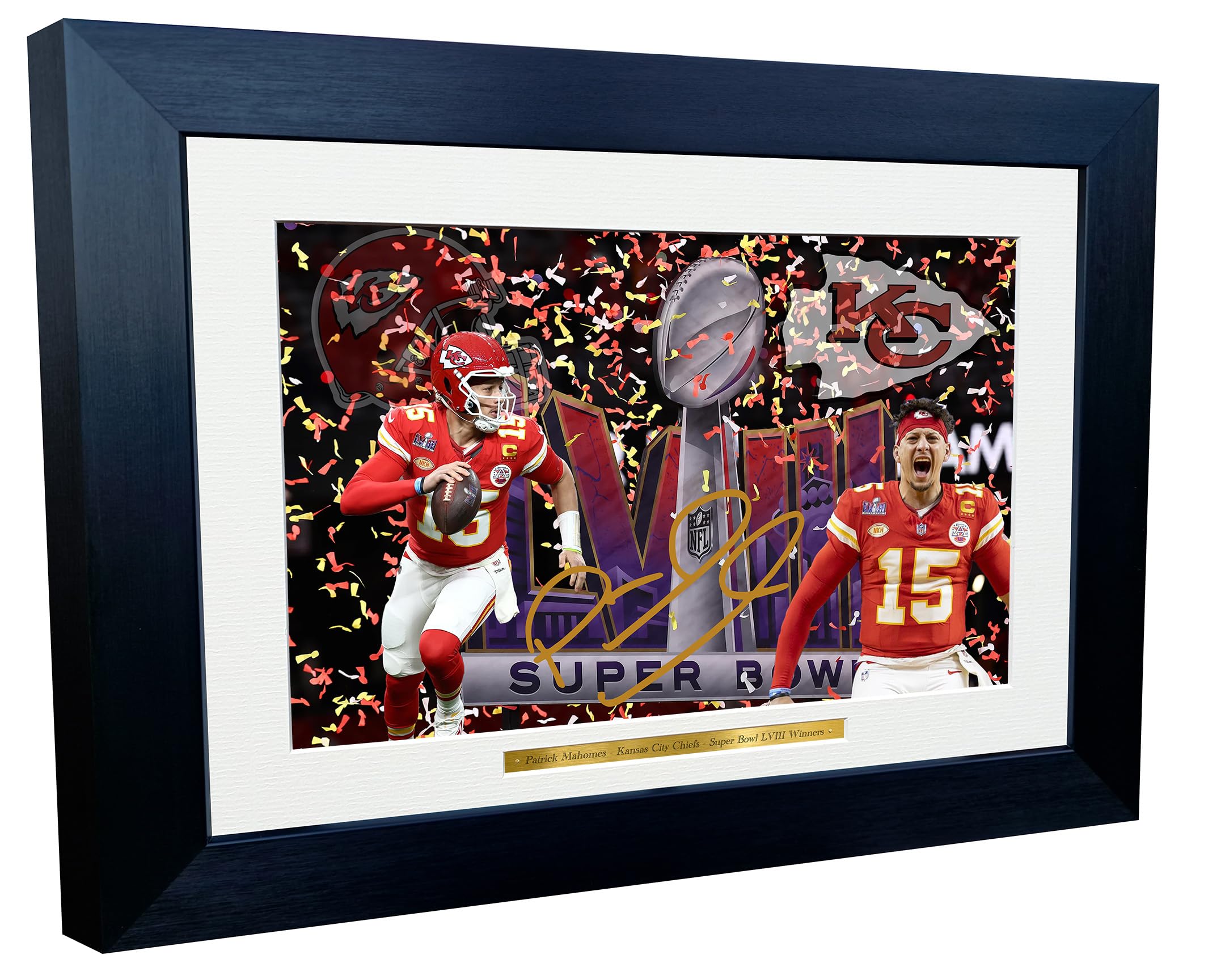 Patrick Mahomes Celebration Kansas City Super Bowl LVIII 58 Winners Autographed Signed 12x8 A4 Photo Photograph Picture Frame American Football Poster Gift