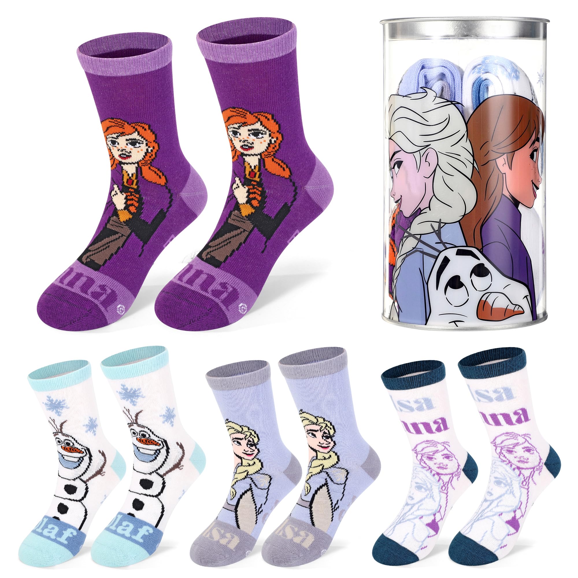 Disney Frozen 4 Pair Ankle Cotton Socks for Kids - Ideal Kids Children Gift - Packed in Round Money Piggy Bank Plastic Cylinder (UK, Age, 1 Year, 4 Years, Regular, Standard, Multicolour)