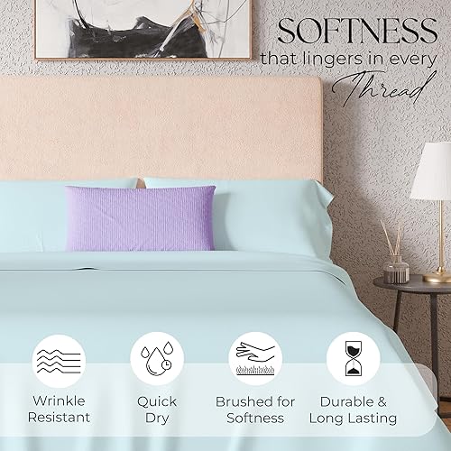 Miniatura 3 de Color Sense Sábanas ricas de algodón percal para hotel, color azul claro, resistentes a las arrugas, cepilladas para mayor suavidad, sábanas de lujo