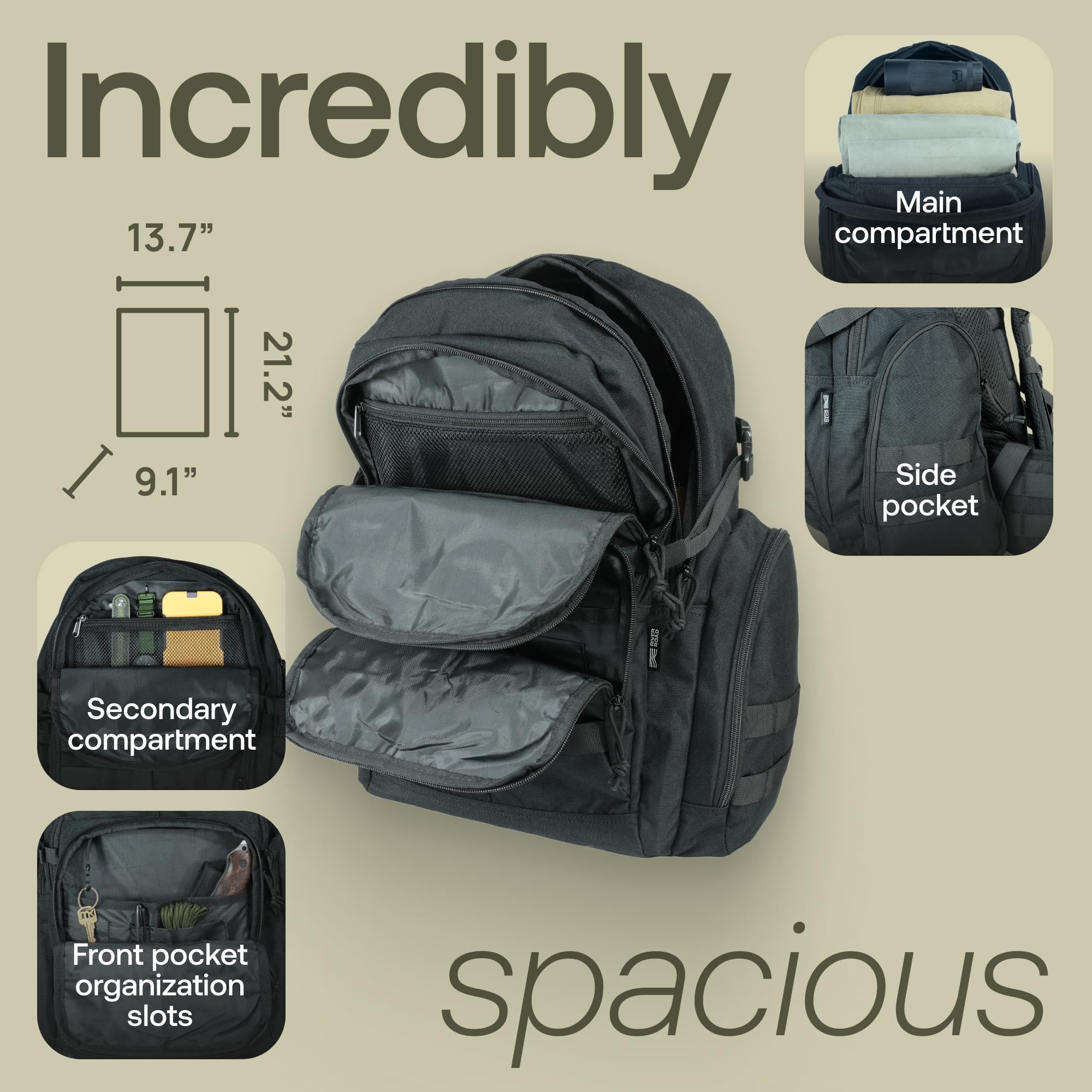 Huntex 40L Tactical Backpack for Men and Women in Black - Military Style for Hunting, Hiking & Travel Combat Backpack - Outdoor Tactical Backpacks & Sport Mochila Tactica