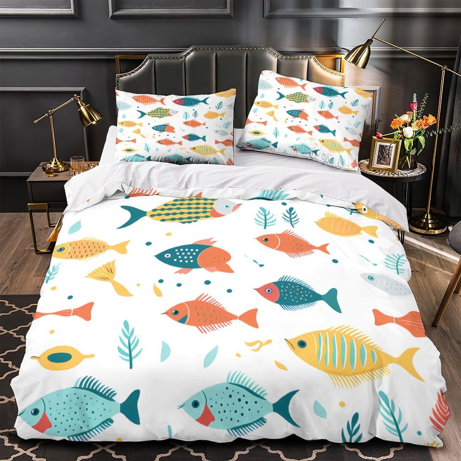 Housse de couette poisson hypoallergénique et résistante en microfibre
