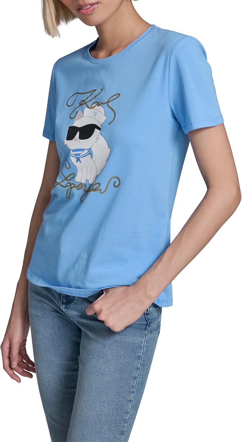 Karl Lagerfeld Women's Short Sleeve Crew Neck Logo T-Shirt