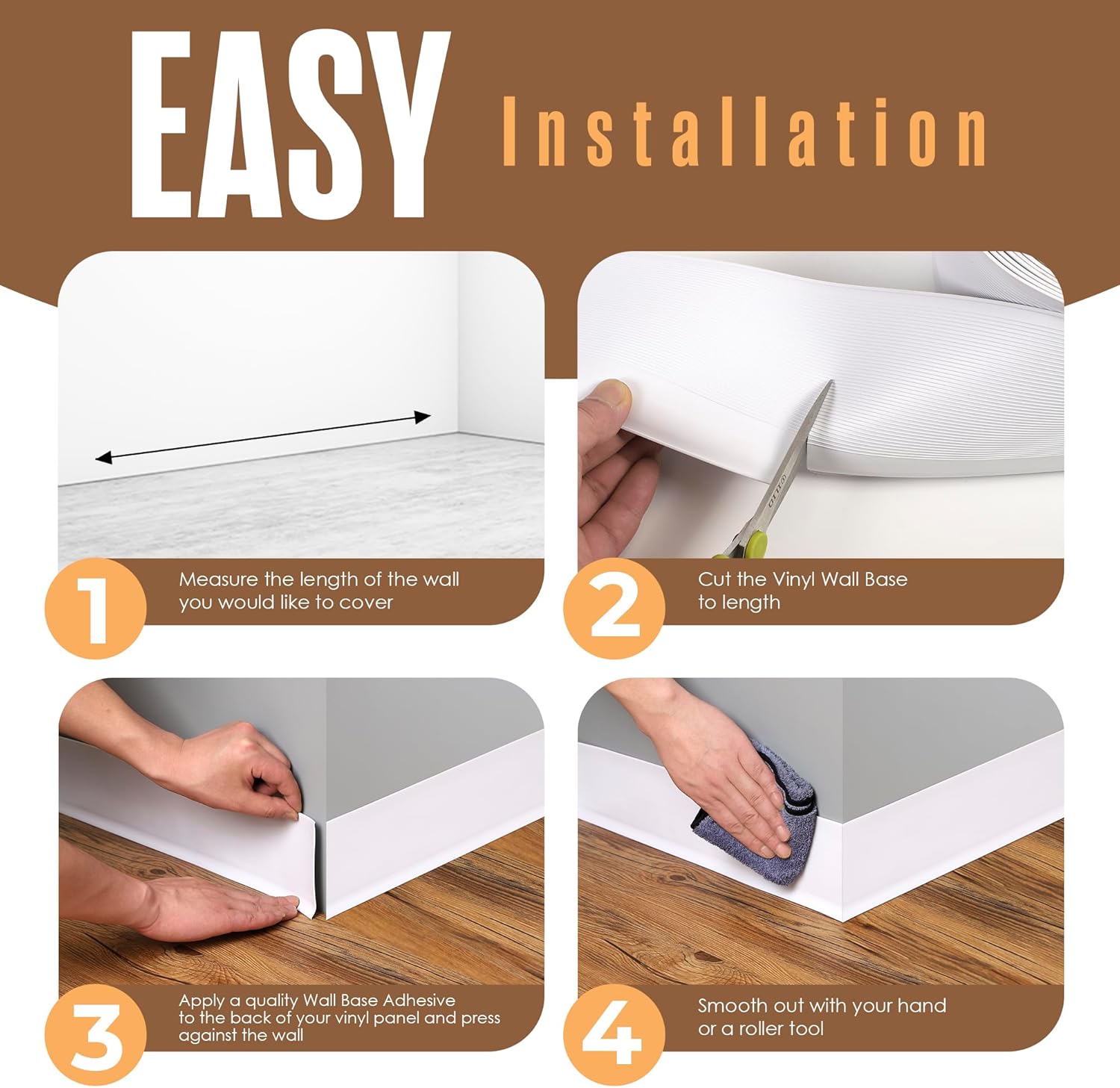 Houseables Vinyl Baseboard Trim, Rubber Wall Base Board Molding, White