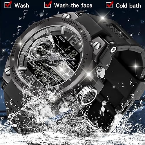 Miniatura 6 de findtime Reloj militar táctico para hombre, resistente al agua, resistente al aire libre, deportivo, analógico, digital, 1224H, cara grande,