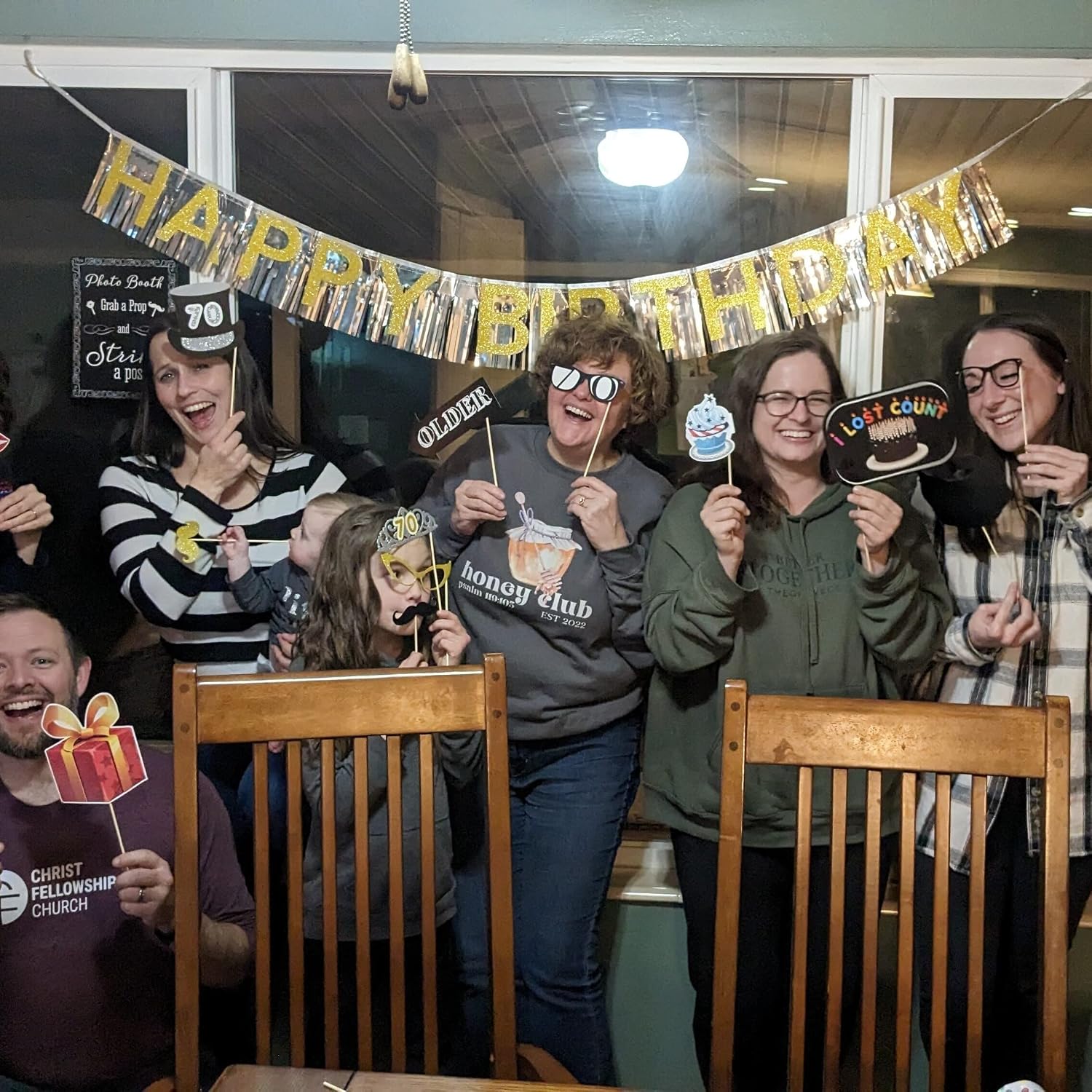 70th Birthday Photo Booth Props - 31-pc Selfie Props with 8 x 10-Inch Sign, 45 Adhesive Pads, 35 Sticks - 70th Birthday Decorations - 70th Birthday Party Props