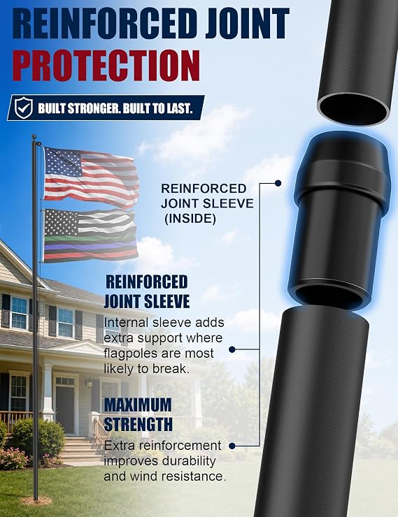 30FT Heavy Duty Flag Pole for Outside House – 13-Gauge Extra-Thick Aluminum Flagpole, Complete Set with USA Flag & All Hardware to Fly Two Flags – Great for Patriotic Displays & Gift Giving