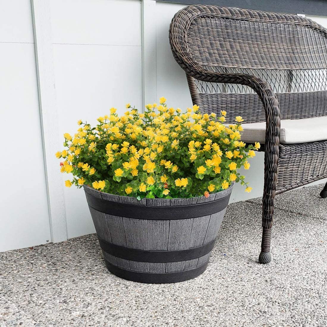 8 Piezas Flores Artificiales Flor Falsas Arbustos Verdes Balcón Resistentes a los Rayos UV Plantas para Colgar Verde Plantas Artificiales Eucalipto para Ventanas Bodas Fiestas(Amarillo)