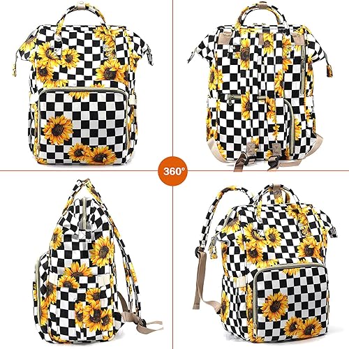 Miniatura 7 de Mochila de pañales 3 en 1, bolsas de bebé multifunción con cambiador y correas para cochecito, bolsa de pañales para mamá, Girasol a cuadros,