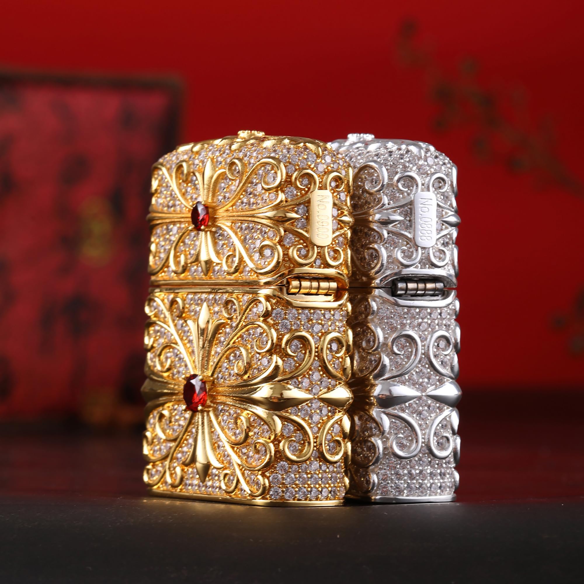 Diamond-Encrusted Lighter Case with Compass Design, Custom Diamond-Encrusted Lighter Case with Compass Design, Custom