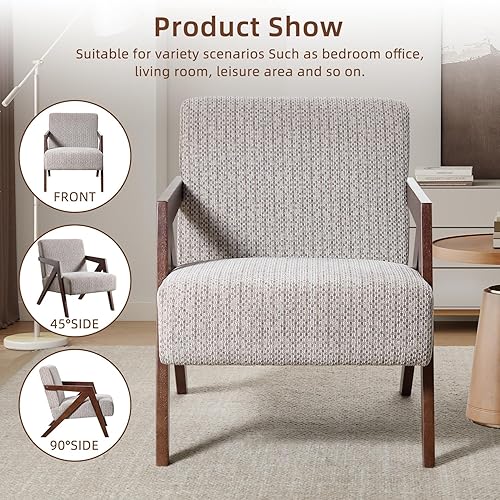 Miniatura 51 de INZOY Silla moderna de mediados de siglo con marco de madera, sillón tapizado con cojín de cintura, silla decorativa para sala de estar, dormitorio,