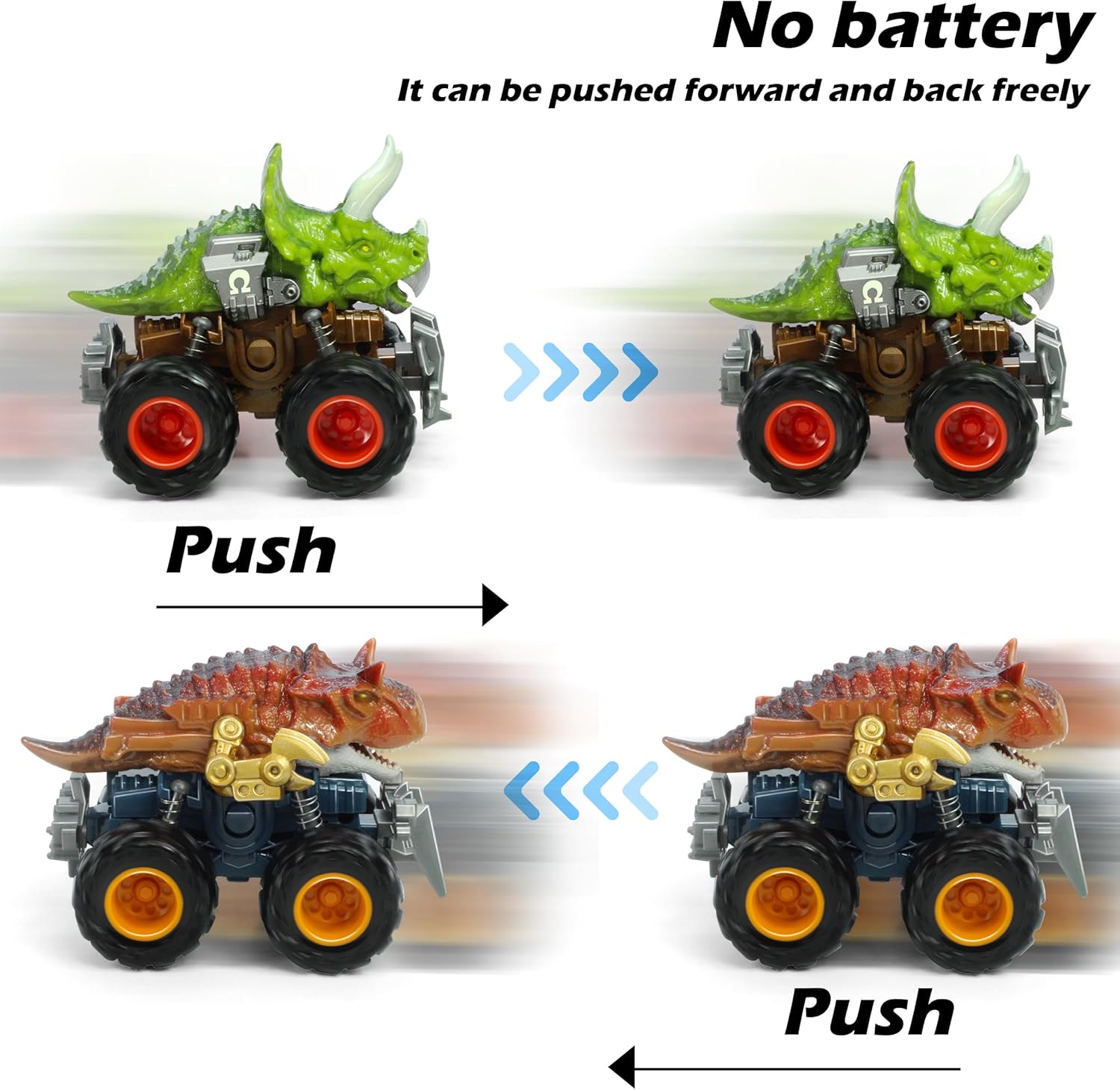 Oriate Dinosaur Monster Truck Triceratops and Carnotaurus Car Toys for Kids 3-5, Dino Stunt Race Push and Go Car 3-8, Outdoor Toys for Toddlers Boys Girls