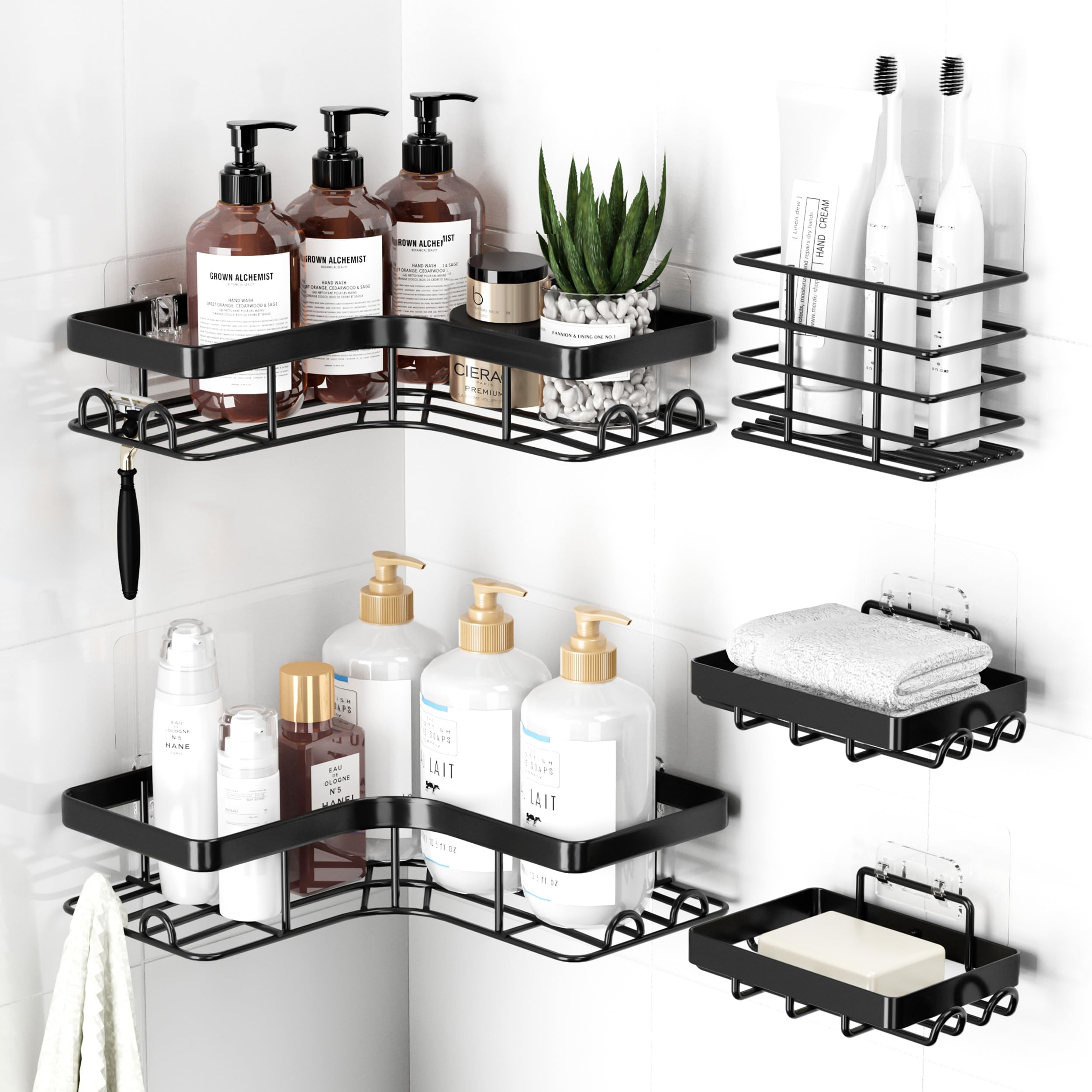 Corner Shower Caddy - 2Pack Shower Organizer with Soap Holder & Toothbrush Holder, Rustproof Metal Shower Shelves, Laundry, Kitchen, Bathroom Organizers and Storage Solution, Large, Black