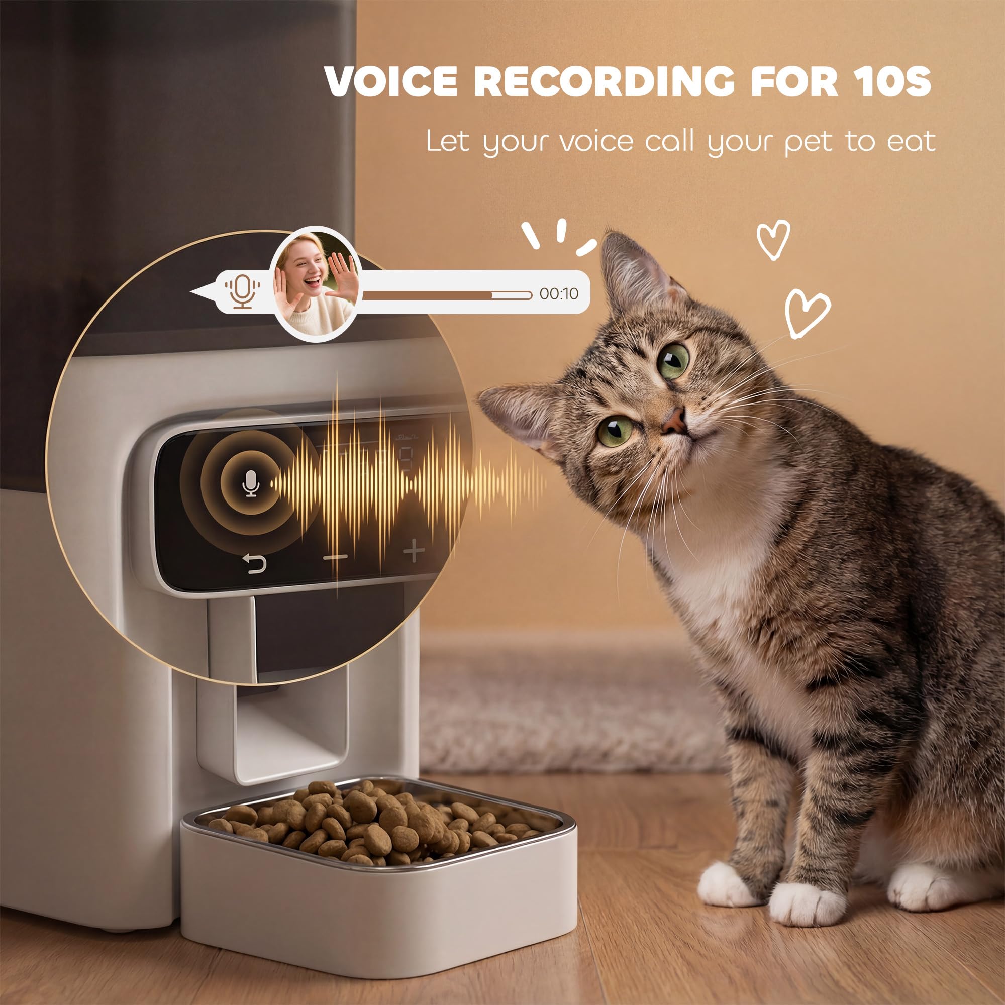 Comedero automático para gatos PawHut, dispensador de comida para gatos de 4,5 l con temporizador para hasta 6 comidas al día, grabadora de voz de 10 segundos, comedero automático programable con