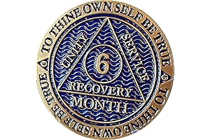 6 Month AA Medallion: Bronze Antique with Dusty Blue Center - Celebrate Sobriety