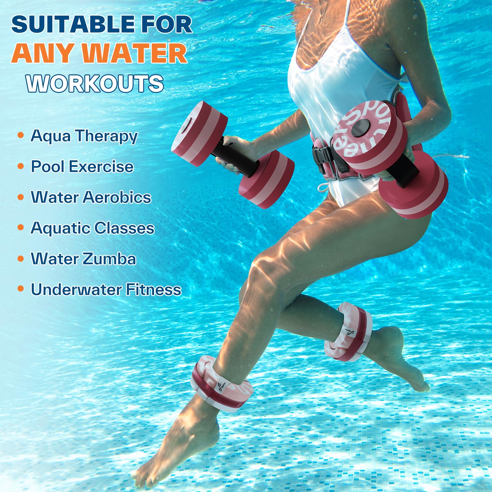 Sportneer Kit d'accessoires d'aquagym 3 en 1 pour adultes et appareils de sports nautiques 1