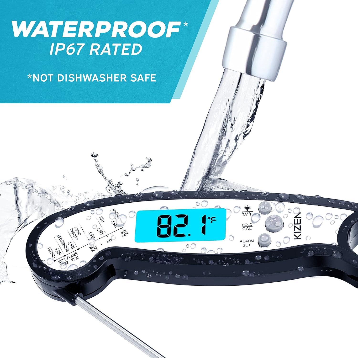 Review Kizen Meat Instant Read Thermometer Best Waterproof Alarm