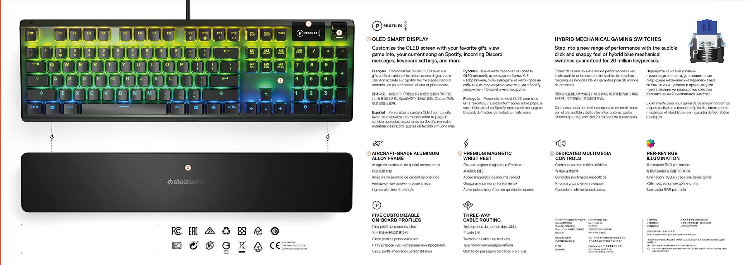 Steelseries Apex 5 - Clavier de Gaming Hybride Mécanique - Illumination RVB Par Touche - Affichage Intelligent Oled - Agencement Américain Qwerty