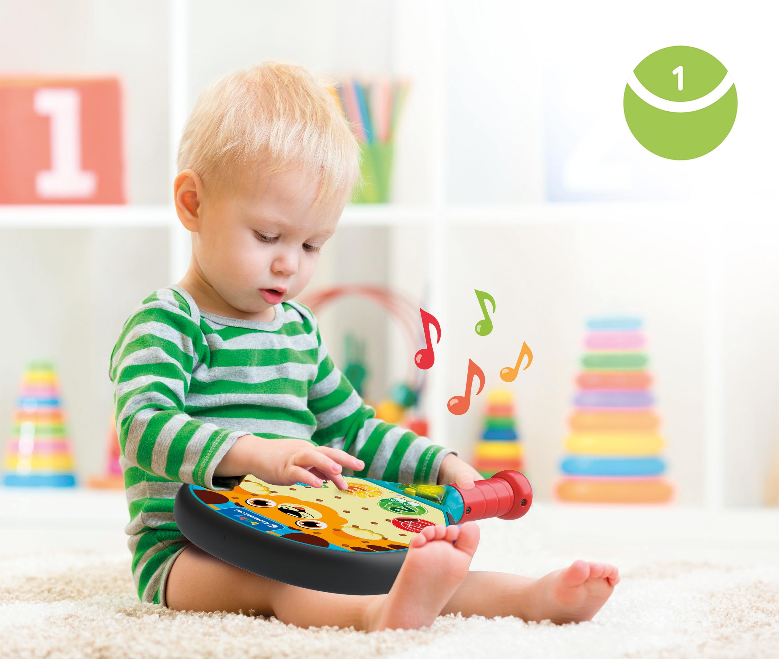 Clementoni Baby Raqueta Interactiva Baby Padel - Juguete Musical para Bebé con Luces, Sonidos y Sensor de Movimiento, Multilingüe, Niños +12 Meses