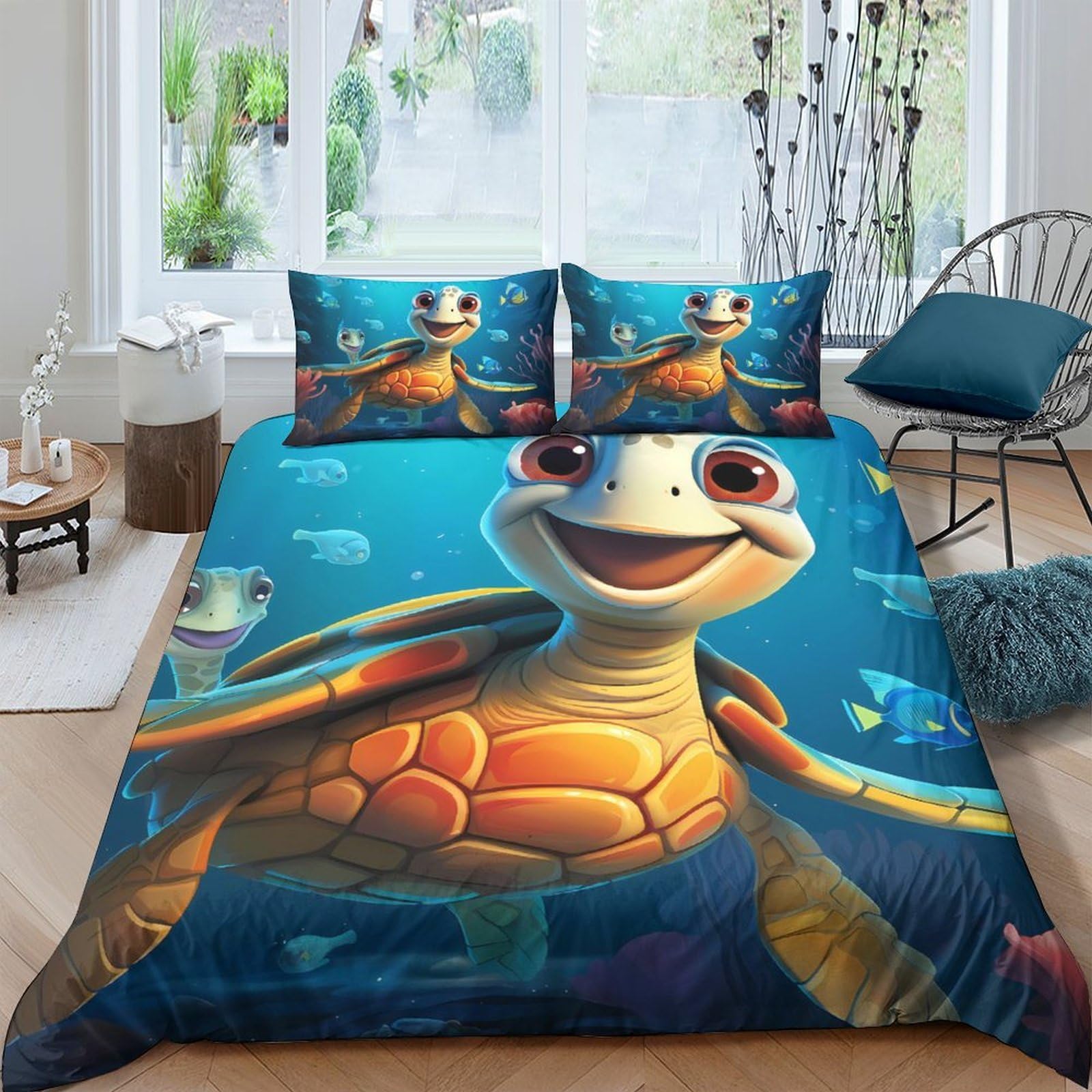 Ctjqhvkz Style-1 3D Printed Cartoon Sea Turtle Fitted Sheet Microfiber Soft Breathable Ocean Animal Mattress Cover For Bedroom Dorm Decor Single（135X200cm）