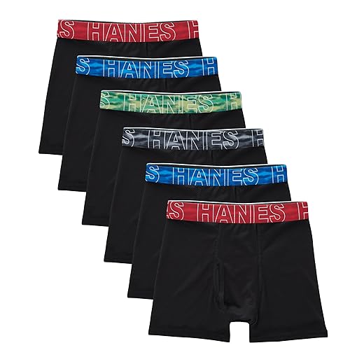Hanes boys Boys' Performance Tween Boxer Briefs Underwear, X-temp, Assorted Solids, 6-pack
