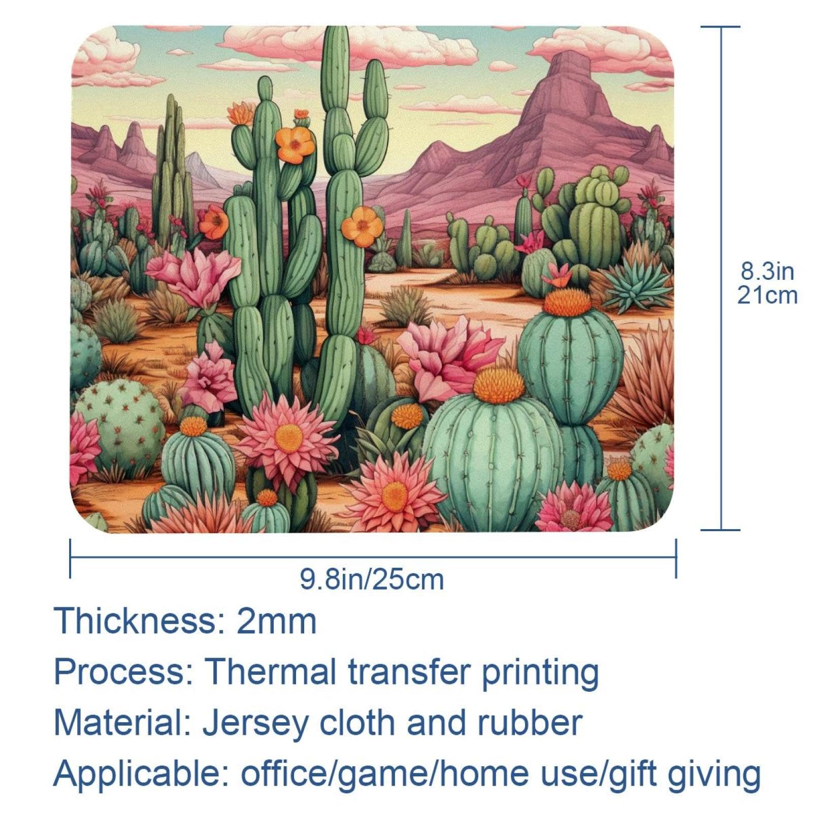 Tappetino per mouse con cactus colorato, quadrato, impermeabile, base in gomma antiscivolo, per computer portatili da ufficio, 24,1 x 20,1 x 0,3 cm