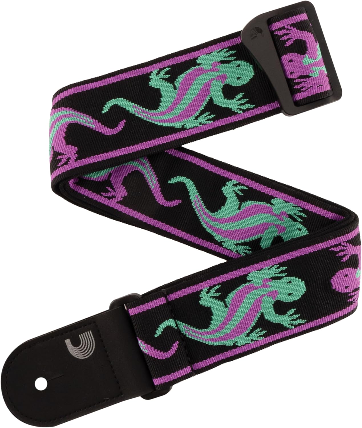D'Addario Guitar Strap - Acoustic & Electric Guitar Accessories - Eco Leather Ends - Vintage Lizard, Green & Pink
