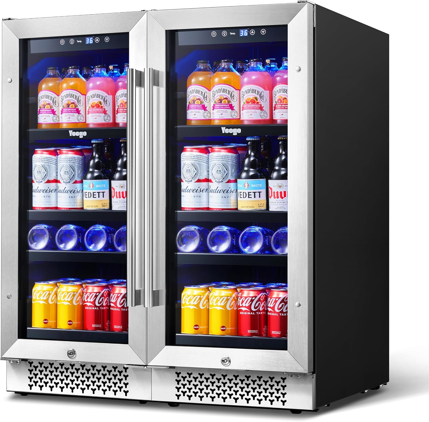 Yeego 30 inch Beverage Refrigerator, Two 15″ Dual Zone Beverage Coolers Bundle Hold 160 Cans Beverage Fridge under Counter Beer Fridge for Drink Soda Wine Built-In or Freestanding Yeego 30 inch Beverage Refrigerator, Two 15″ Dual Zone Beverage Coolers Bundle Hold 160 Cans Beverage Fridge under Counter Beer Fridge for Drink Soda Wine Built-In or Freestanding
