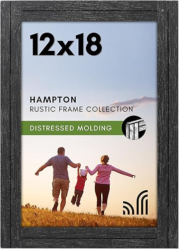 Americanflat Marco de fotos de 12 x 18 pulgadas, color negro carbón, marco rústico con madera texturizada y plexiglás - Formatos horizontales y