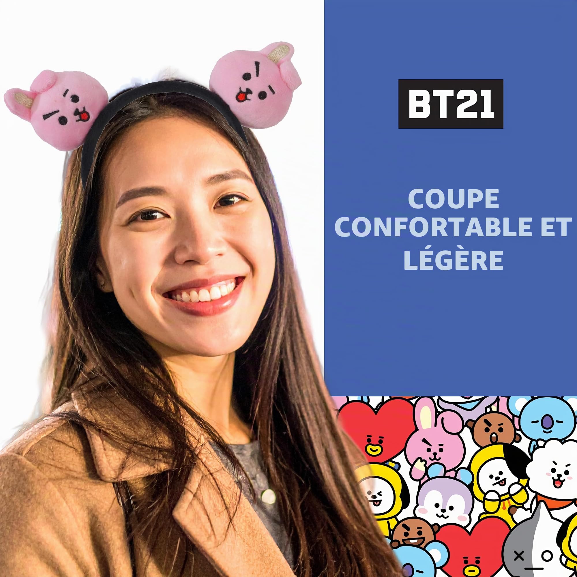 Concept One BT21 Line Friends Bandeau brodé en peluche 3D pour femme, COOKY, taille unique
