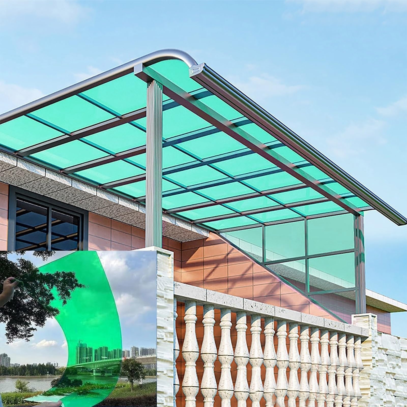 Polycarbonate Greenhouse Roof Sheet,Sturdy Patio Polycarbonate Greenhouse Panels,PC Transparent Durability Panel,Hard Top Heavy Duty Awnings for Decks,Backyard and More(Green,6x19.7ft)