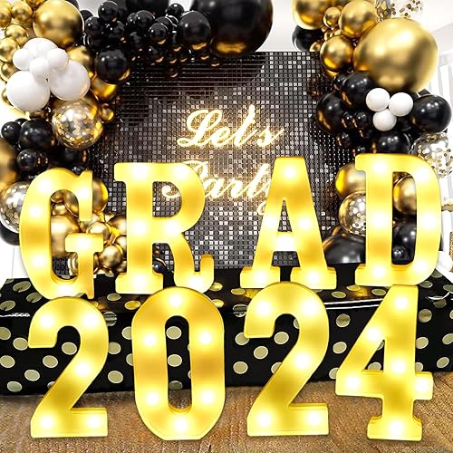 Decoraciones de fiesta de graduación 2024, 8 letras LED de marquesina iluminada "Grad 2024" para decoraciones de graduación, decoración de