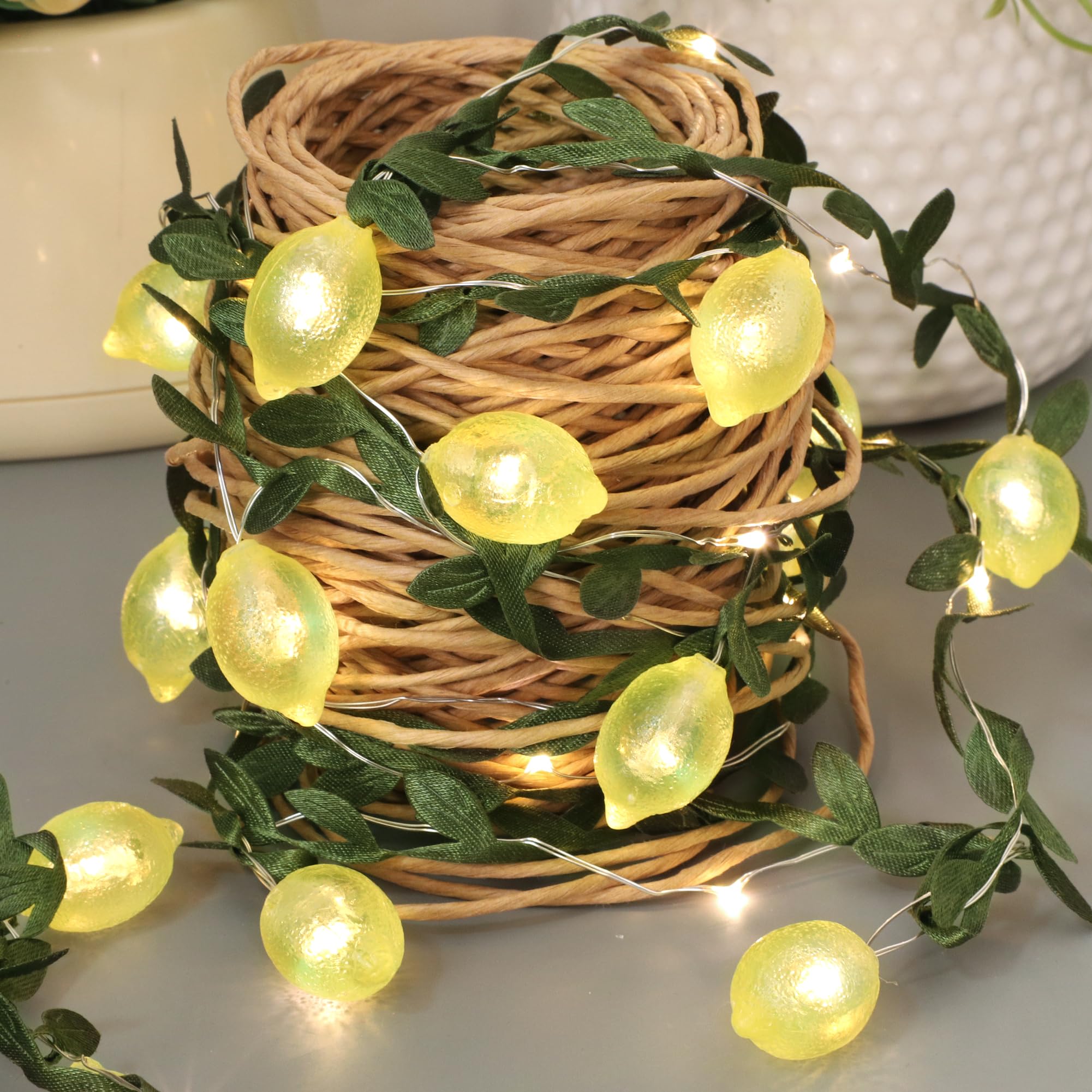 3D-LED-Lichterkette, USB/batteriebetrieben, mit Fernbedienung, Timer, 3 m, 40 LEDs, Zitronen-Glühbirnen mit Zweigen, Blättern, Lichterkette für Schlafzimmer, Geburtstag, Garten,