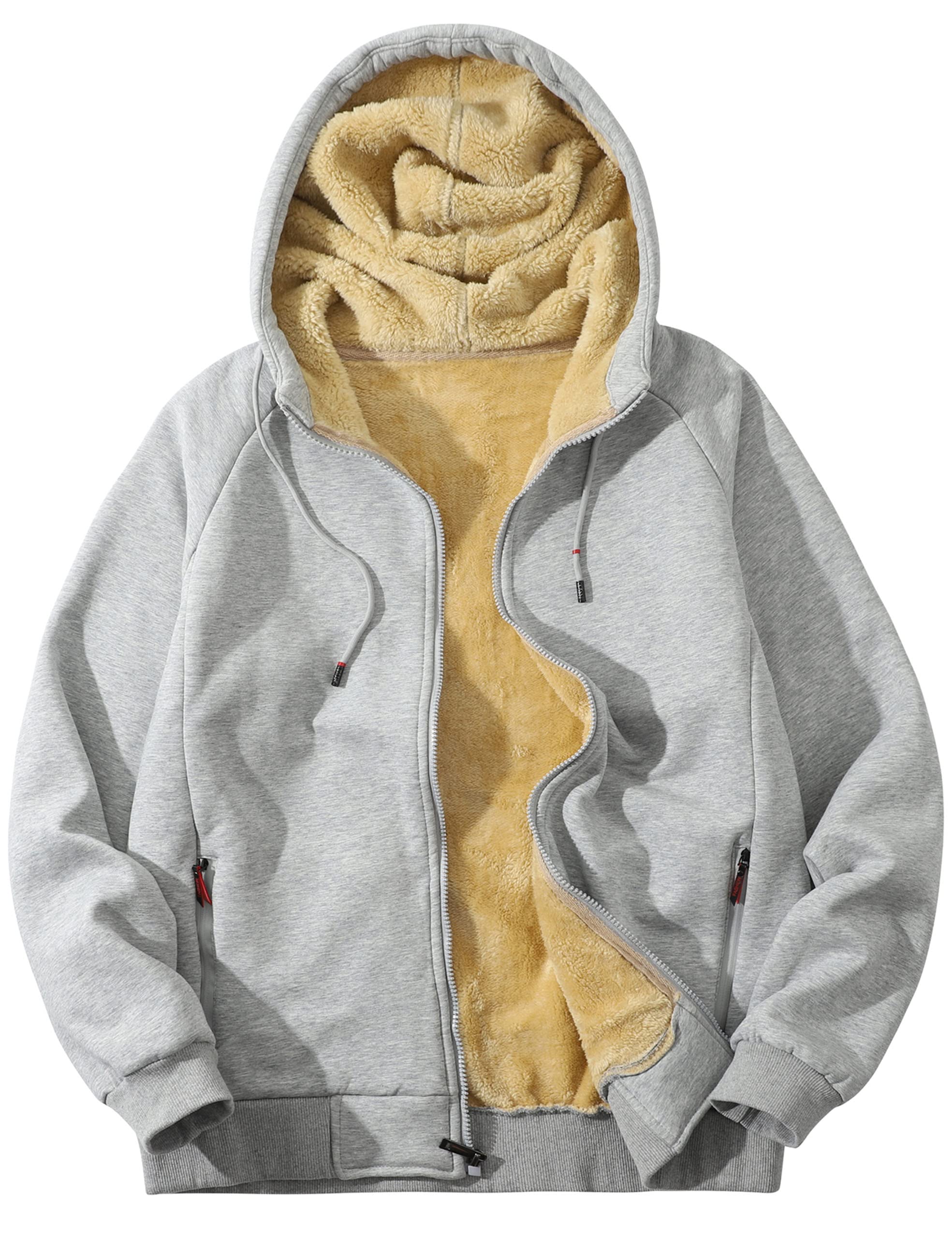 Hoodies for Men Zip Up Winter Fleece Sherpa Lined Sweatshirt Warm Jacket-image-46