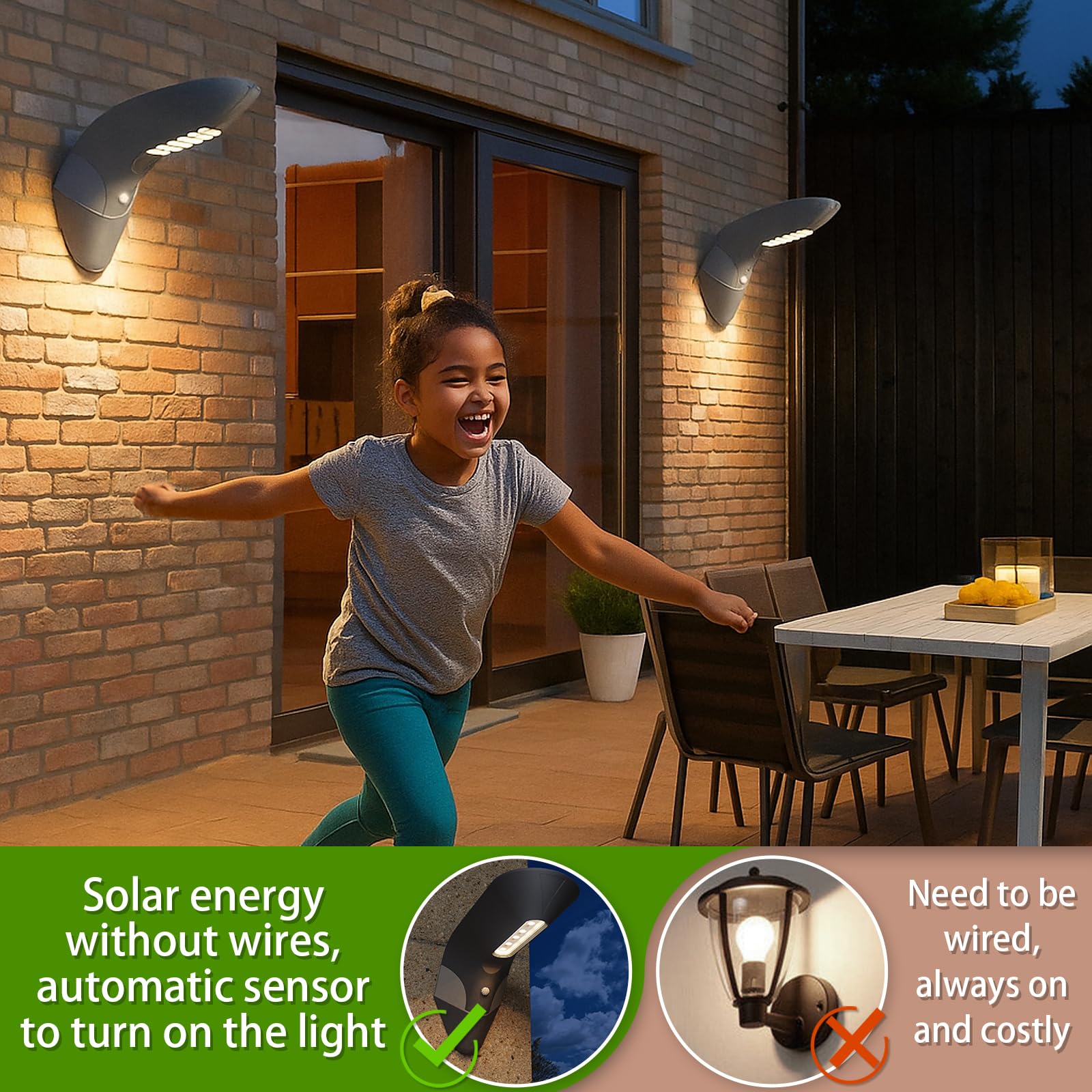 ACMHNC Zewnętrzna lampa słoneczna, zewnętrzna lampa solarna LED z czujnikiem ruchu, bateria 4400 mAh, wodoodporna IP65, aluminium, ściana ogrodowa ściana garaż