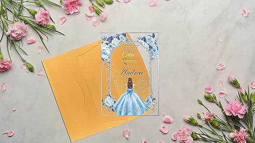 Miniatura 5 de Avior Invitación de Quinceañera Vestido Azul Bebé Invitación de Vidrio Acrílico, Mis Membrillo, Dulce 15, Dulce 16, Diseño Floral, XV Años, 15 años,