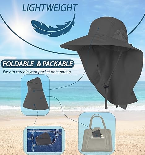 Miniatura 5 de Sombrero de protección solar UPF 50+ para hombres y mujeres, gorra de pesca de ala ancha para la playa al aire libre con solapa para el cuello,