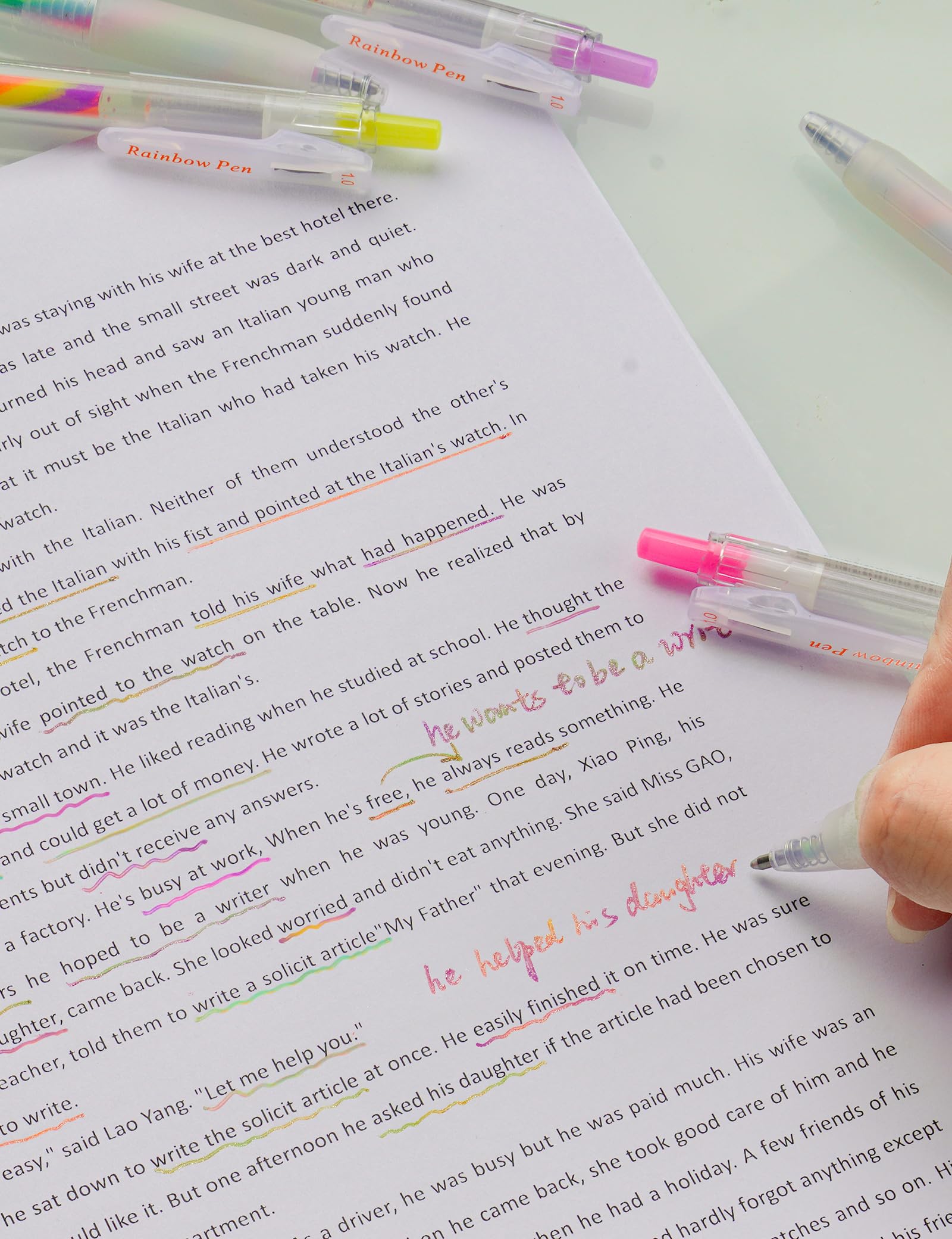 NiArt Regenbogen-Gelstifte, 12 Stück, farbige einziehbare Tinte für Tagebücher | Dreifarbiger Farbverlauf mit Druckknopf, rutschfester Griff und breiter Clip für Skizzieren, Kunst, Schule und Büro Notizen