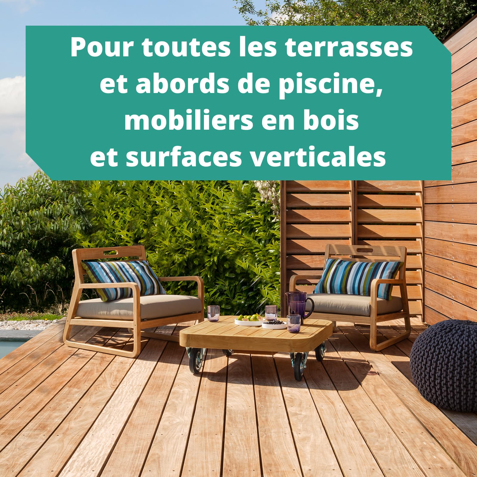 V33 Saturateur bois extérieur Naturel mat 5L - Haute résistance eau chlorée, UV et graisse - Sans essuyage et non glissant
