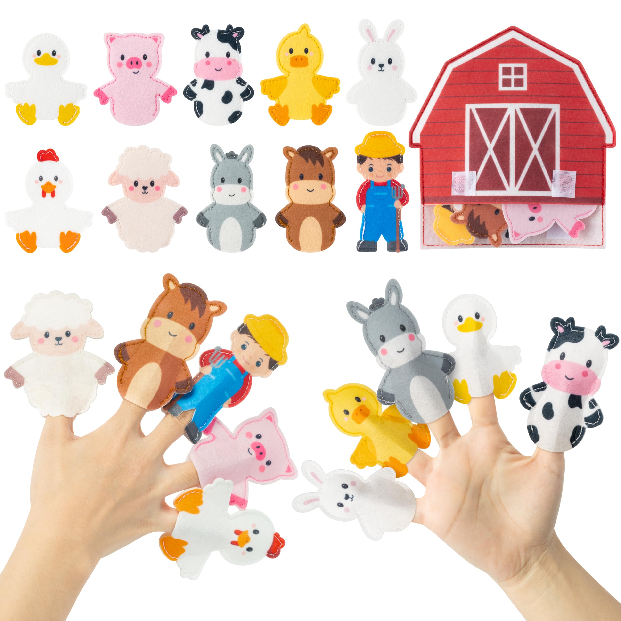 COcnny Farm Animal Finger Puppets - 11pcs Farm Felt Finger Puppet with Barn Bag Set Making Crafts Kit for Kids, Make Your Own Story Telling Toys, Animals Role Play for Boys Girls Toddles Ages 3 4-8