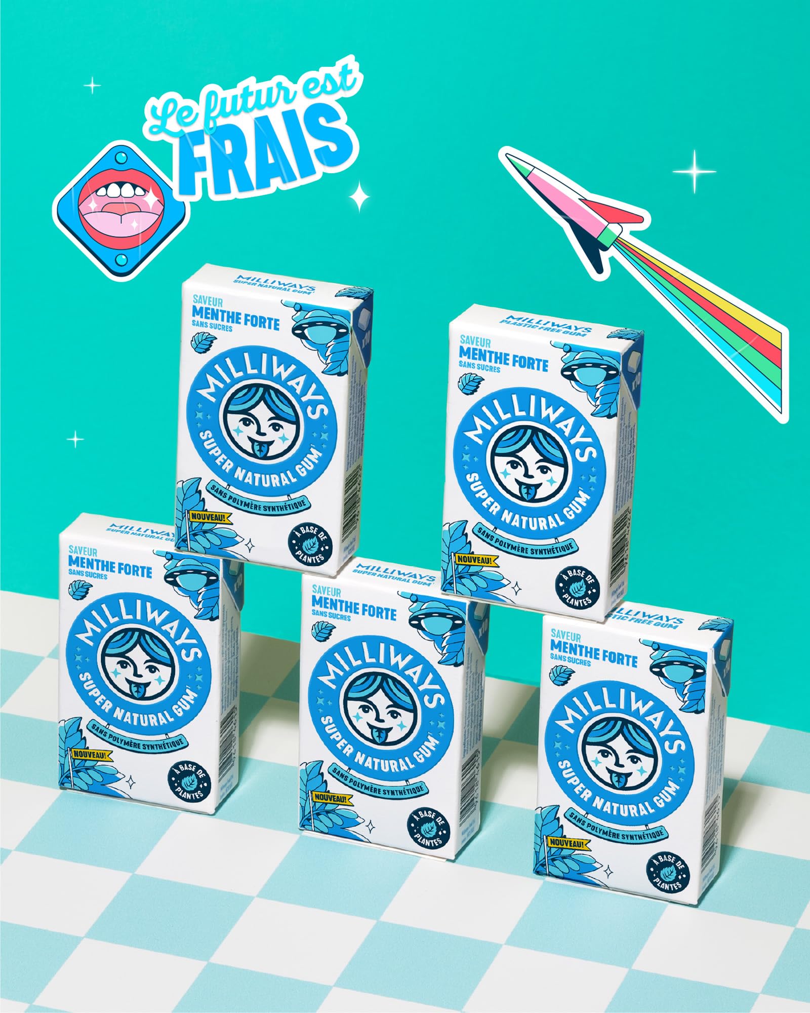 MILLIWAYS Chewing gum sans sucres menthe Xylitol 12 boîtes 10 dragées 20g