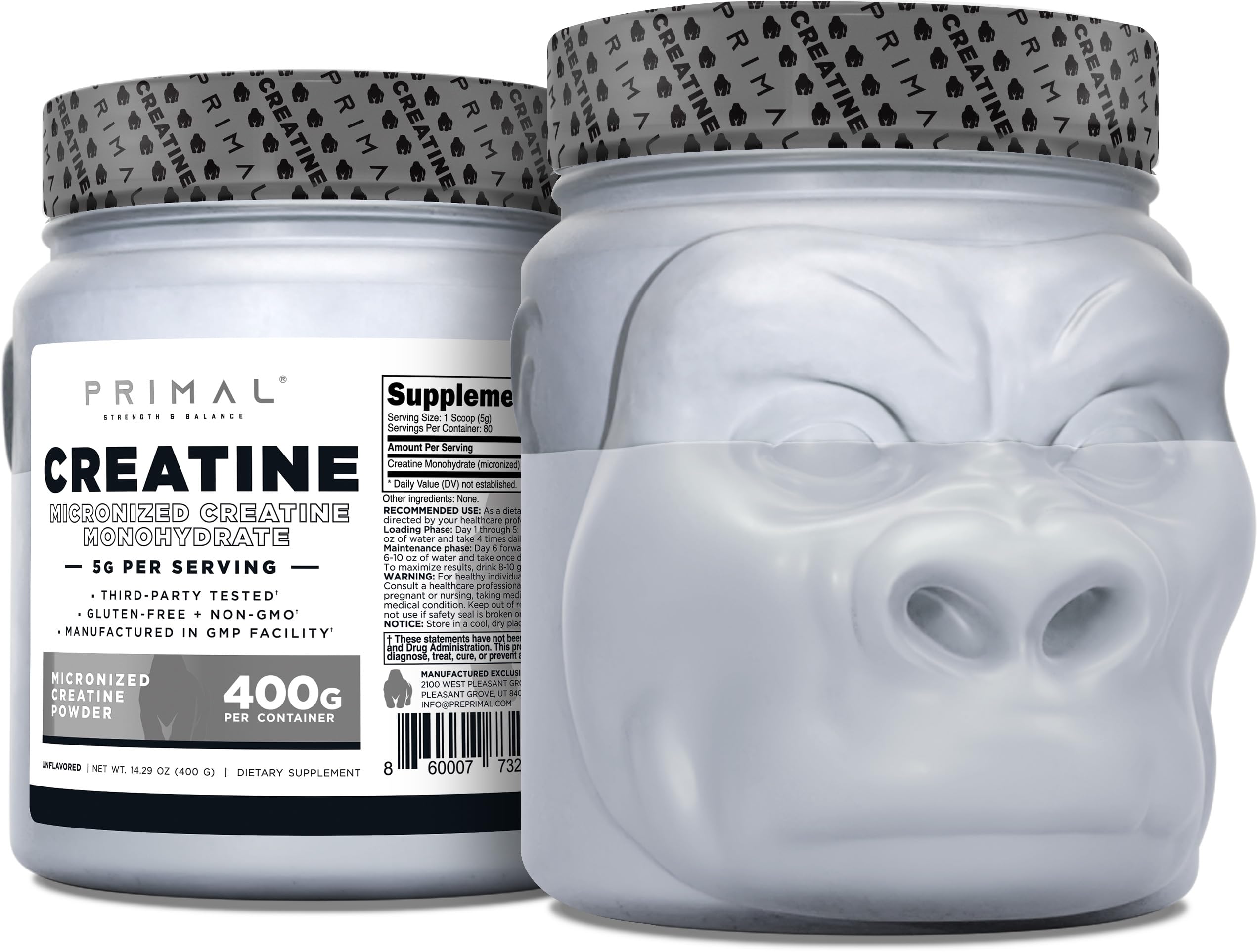 Primal Creatine Monohydrate Powder (400 Grams) | Unflavored Micronized Creatine Muscle Development Supplement for Pre-Workout & Recovery | 5g Creatine Monohydrate per Serving