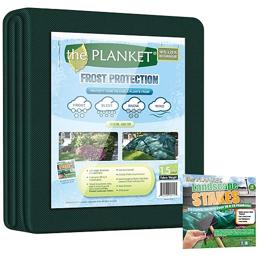 Planket Plant Frost Protection Cover Kit, 10 ft x 20 ft Planket + 14 Landscape Stakes