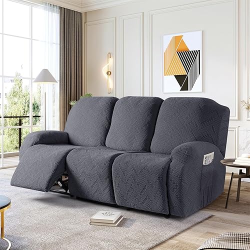 Miniatura 7 de Ruaozz Fundas de sofá reclinable, fundas para sillas reclinables, fundas de sofá para sofás reclinables con bolsillos, lavables, protector de