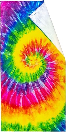 Miniatura 3 de Beachland Toalla de playa personalizada de teñido anudado de 30 x 60 pulgadas, 100% algodón, colores hippie arcoíris - Impreso en un lado (una