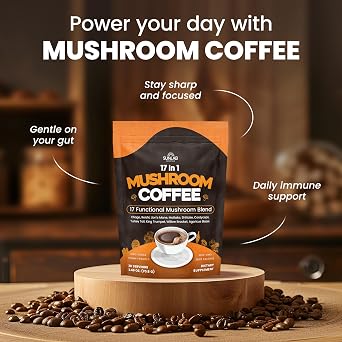 Organic Mushroom Coffee 17 Functional Mushroom Blend (Lion's Mane, Reishi, Chaga, Cordyceps, Turkey Tail & More) Gourmet Arabica Instant Coffee for Immunity, Focus & Energy - USA Made - 30 Servings