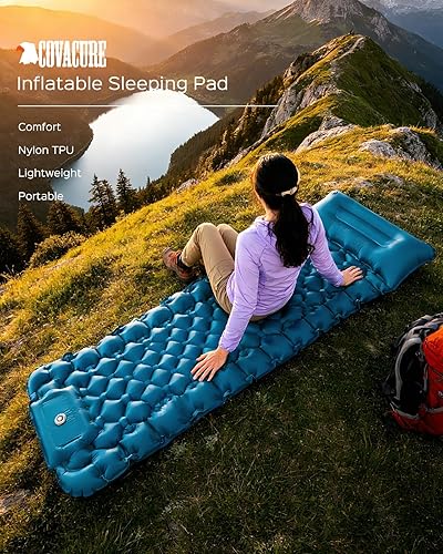 Miniatura 2 de covacure Colchoneta de dormir para camping, ultraligera autoinflable, con bomba de pie integrada, colchón de aire duradero e impermeable para Azul