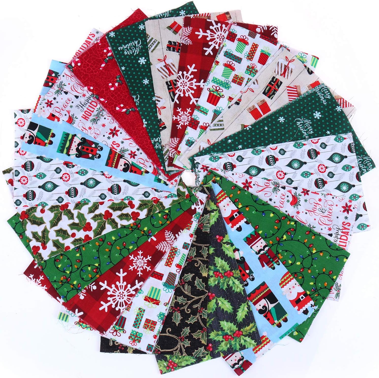 20 Pieces Cotton Fabric Christmas Fabric Bundles Sewing Square Fabric Scraps Christmas Printing Quilting Fabric Squares 10 Christmas Patterns Cotton Patchwork for DIY Craft Christmas Party Supplies