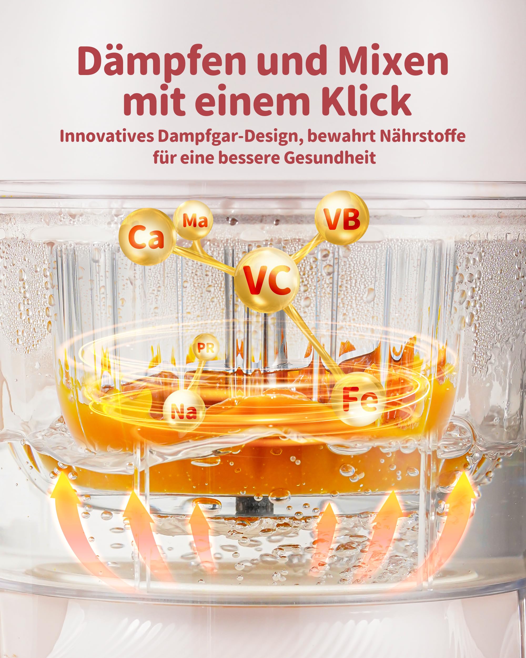 AMZCHEF Babynahrungszubereiter mit Dampfkorb – 6-in-1 Automatisches Kochen & Mixer mit Altersauswahl und Timer, Babybrei Zubereiter für verschiedene Zutaten, spülmaschinenfest und BPA-frei